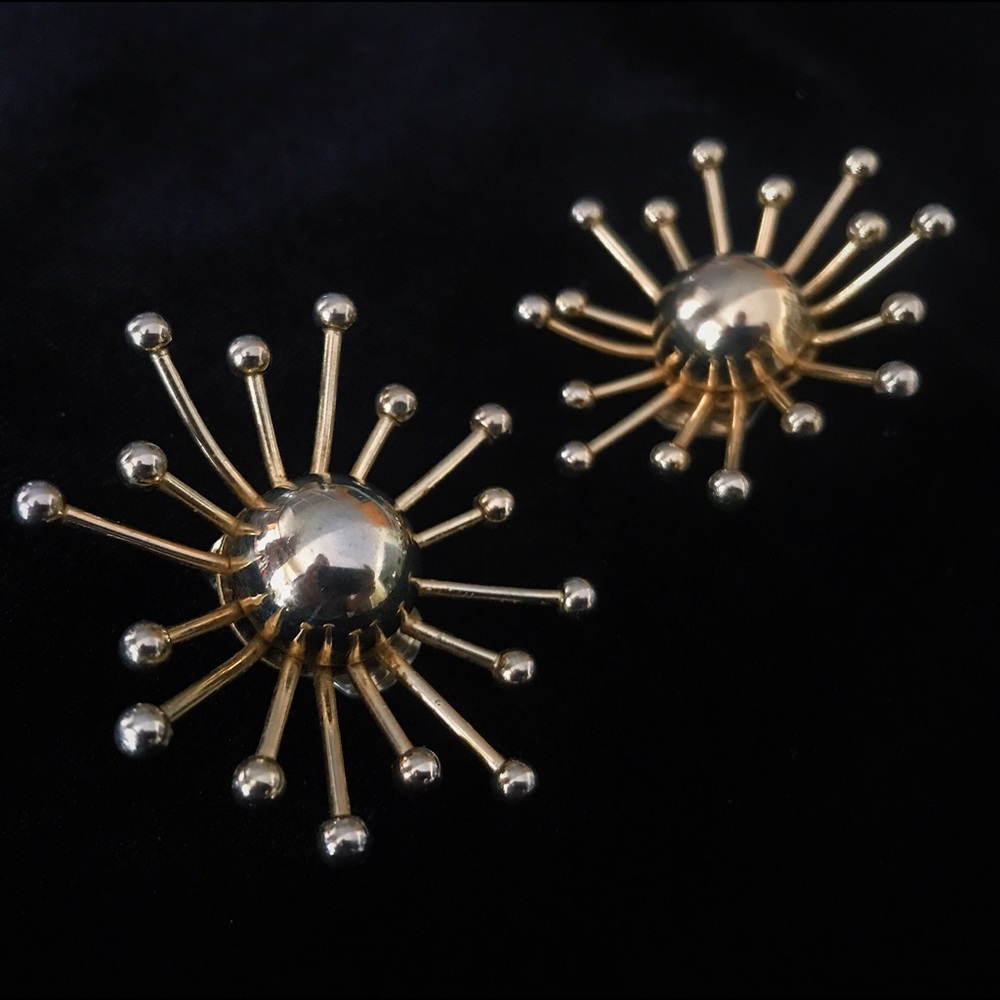 VINTAGE 1950s Mod Gold Burst Clip-On Earrings